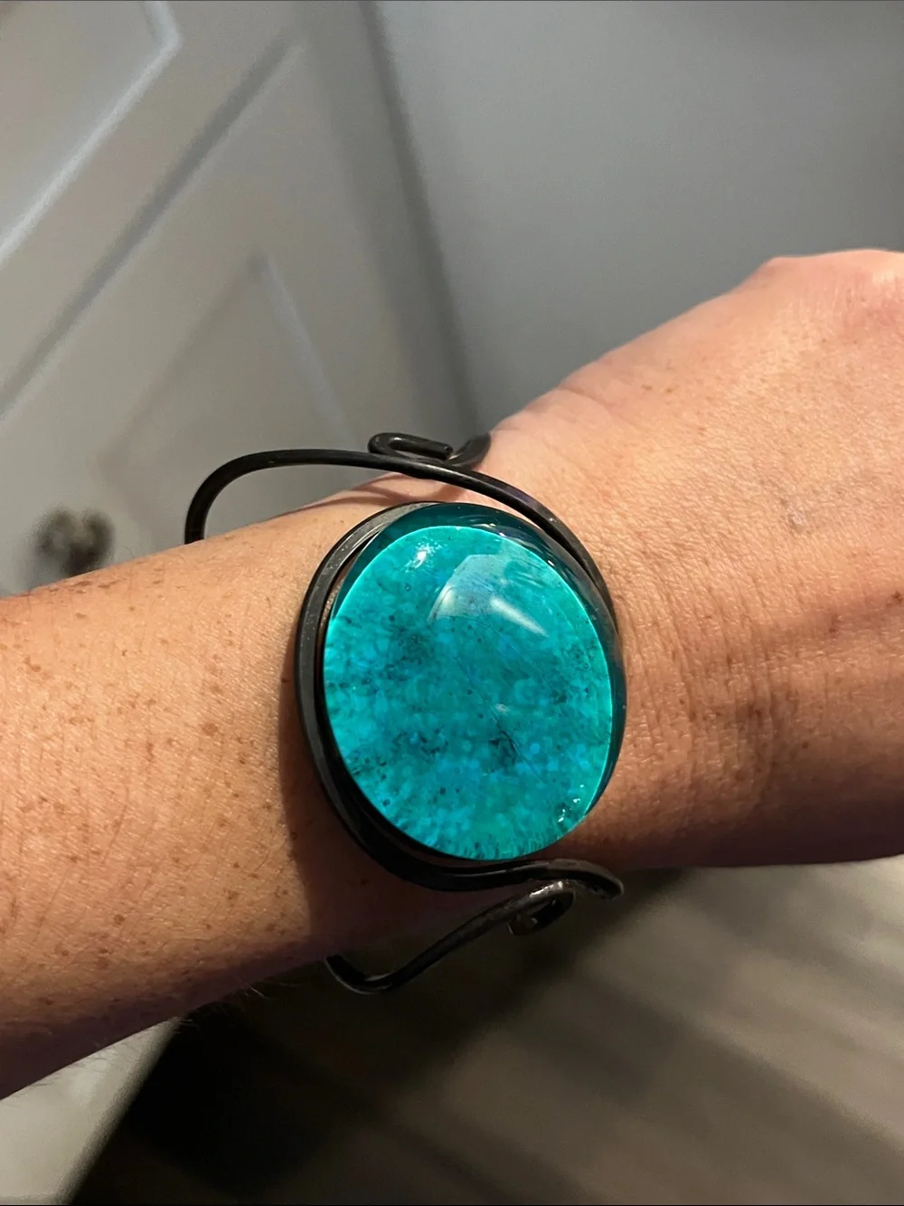 Turquoise Glass Cabochon Cuff Bracelet
